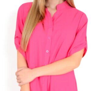 Anna-Kaci Women's Button-Down Roll-Up Sleeve Shirt Dress